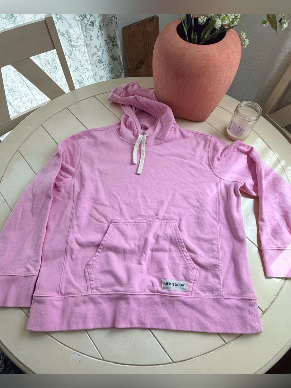 Life Is Good Girls' Light Pink Hoodie with Kangaroo Pocket